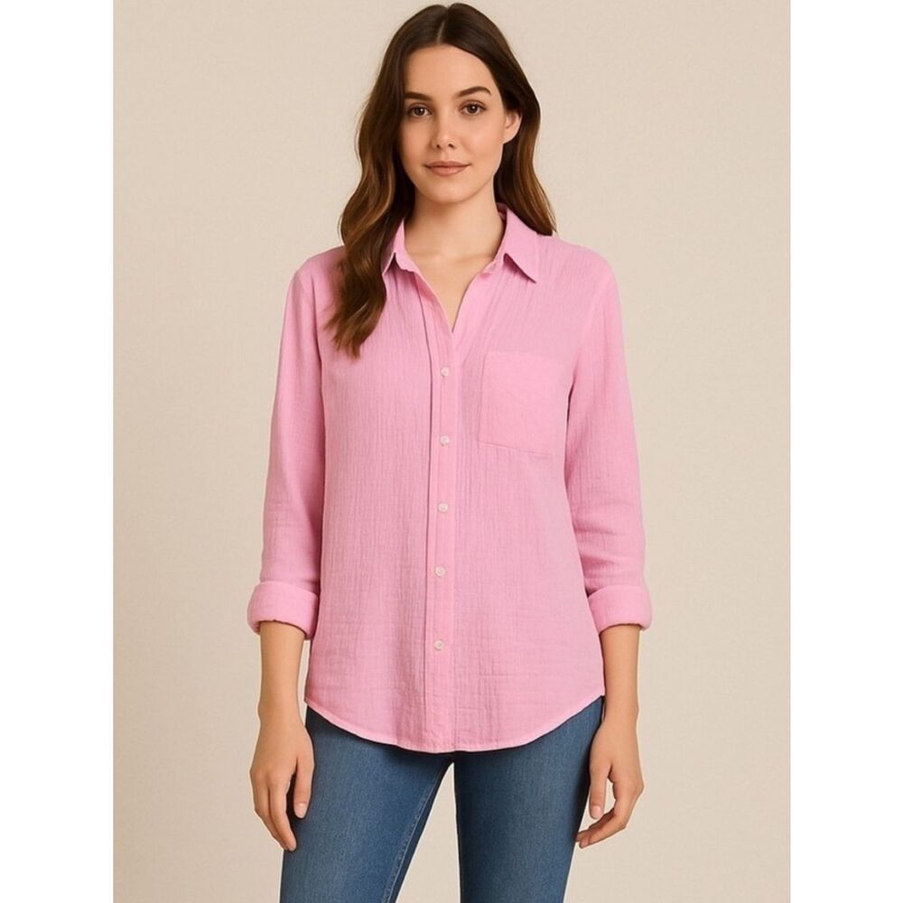 J. Crew Classic Fit Gauze Button Down Shirt Pink Womens 12